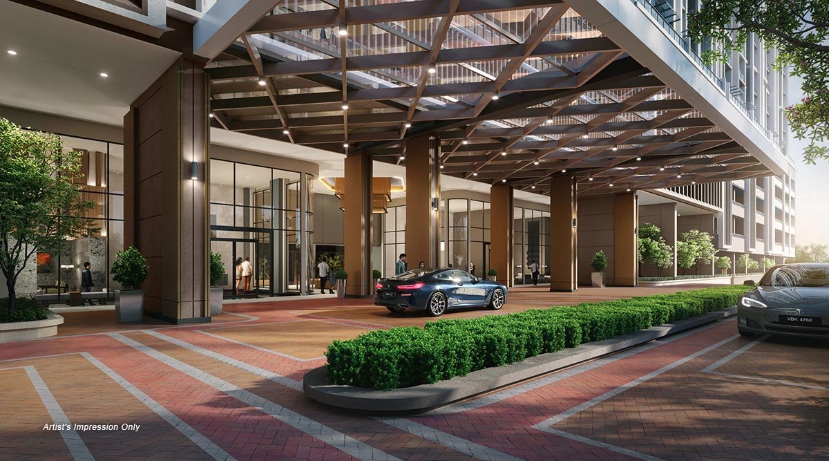 Covered residential drop-off at Senna Heights