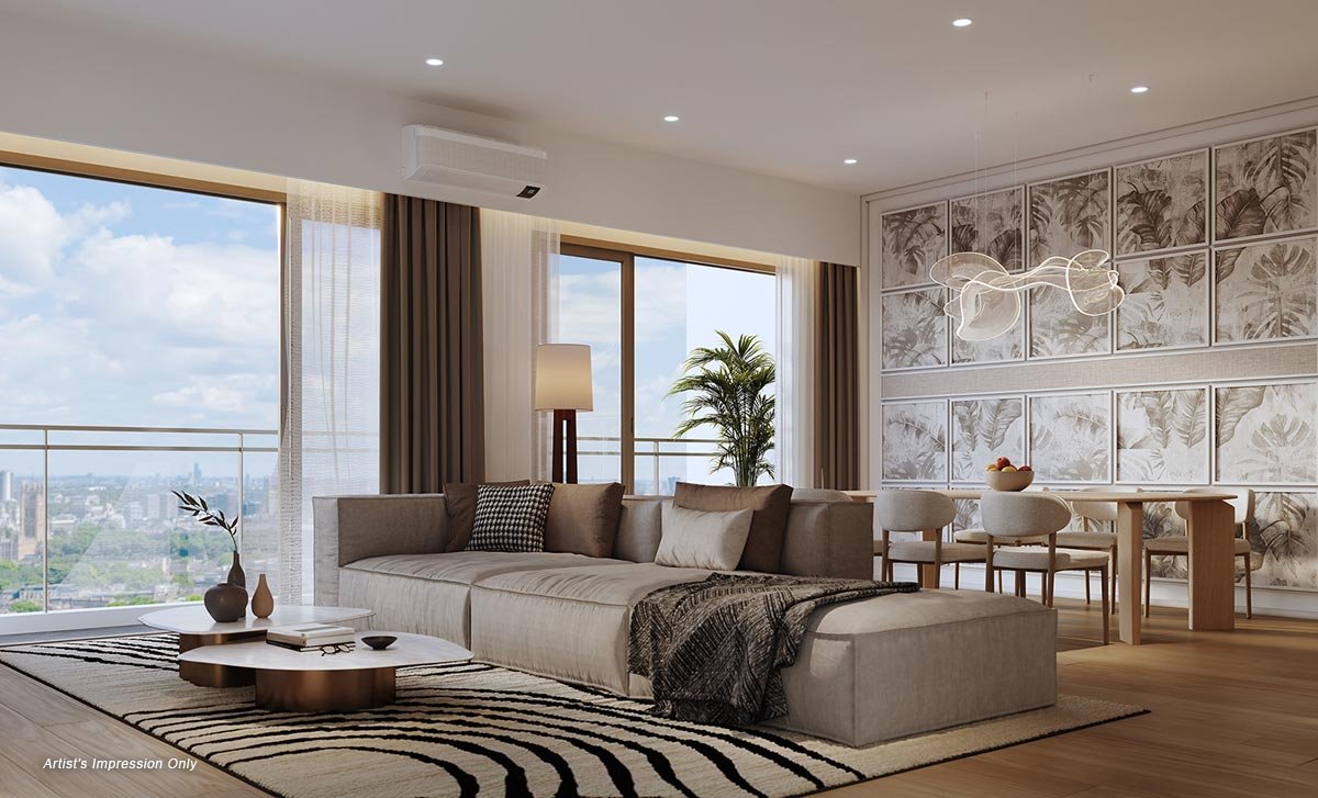 Bright contemporary living and dining space