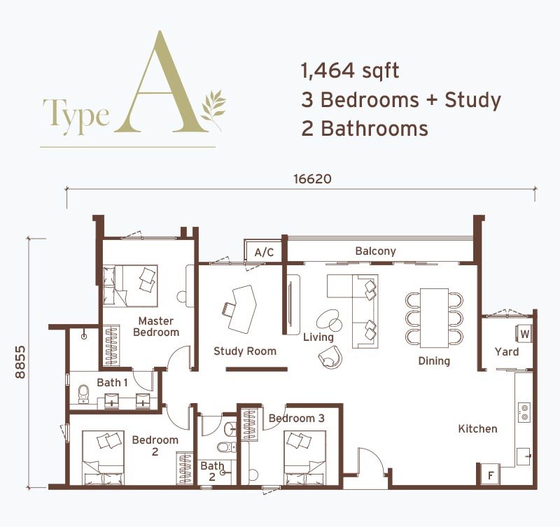 Type A 1,464 sq ft floor plan